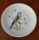 Vintage Westmoreland, Hand Painted, Signed Beaded Milk Glass Plate 7.5"