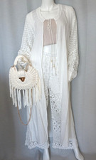 Boho Tunika Blusen Mantel Häkel Leinen+Cotton Offwhite Weiß 36,38,40,42 Neu