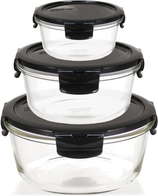 LOCK & LOCK Frischhaltedosen aus Glas mit Deckel, 3er Set rund - OVEN GLASS