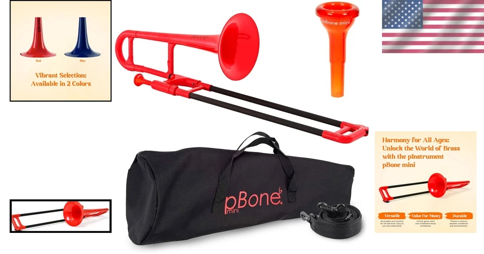 Red Plastic pBone Mini Trombone - Lightweight & Durable - Image 2 of 4