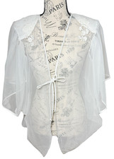 Vtg 80s Val Mode Sheer White Robe Peignoir Medium Lace Flutter Sleeve Nightie