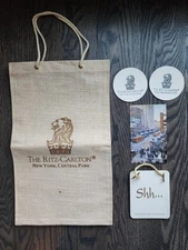 The Ritz Carlton Central Park NYC Door Hang Burlap Bag Coasters Collectibles