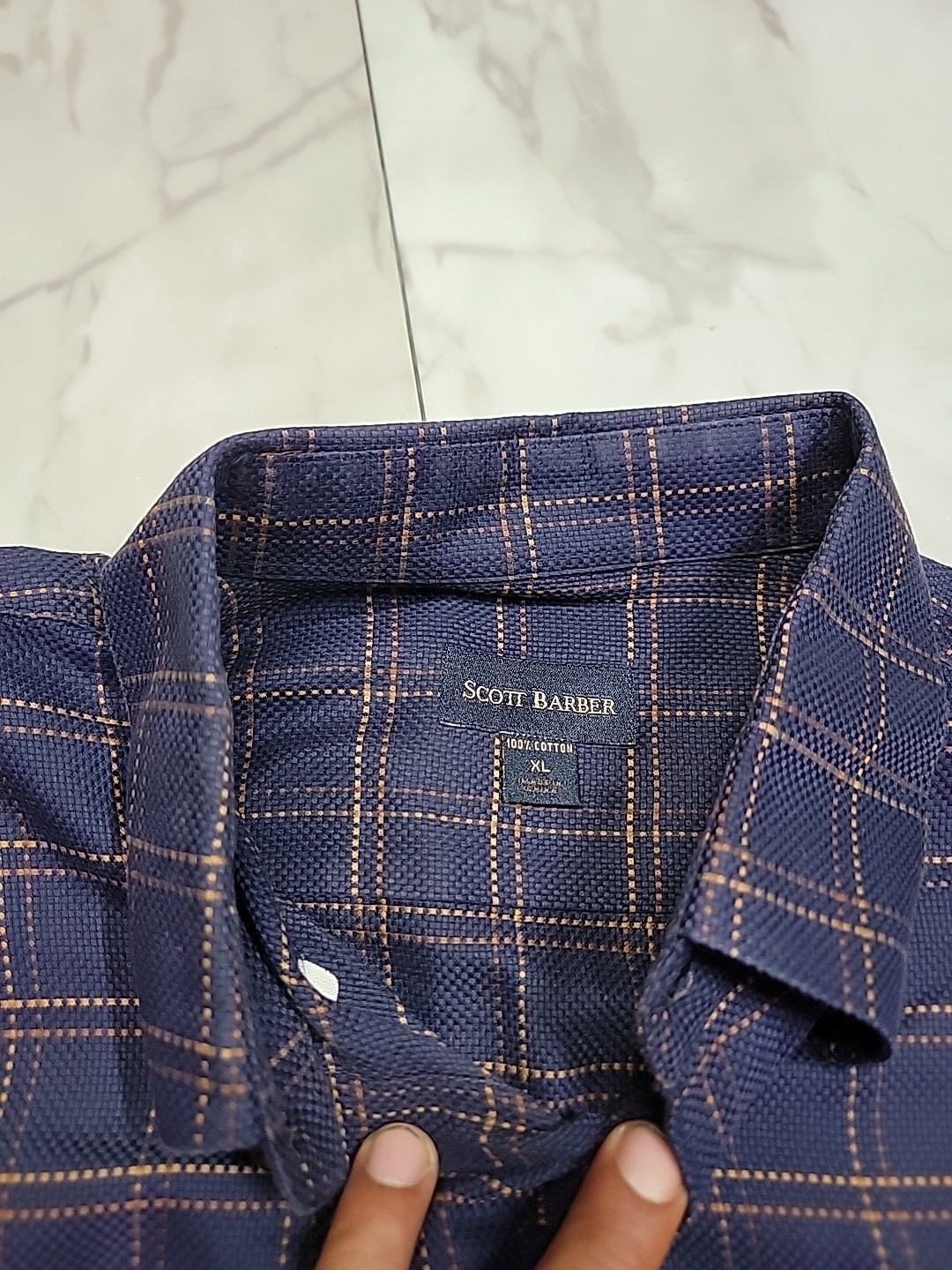 Scott Barber Mens XL Checkered Board Blue Long Sleeve Button Down Oxford