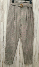 NWT Mango size 6 Pleated Pants High Rise Trousers Plaid Check Belted