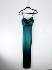 WINDSOR Green Cowl Draped Neck High Side Split Slip Dress Size Small Formal Chic
