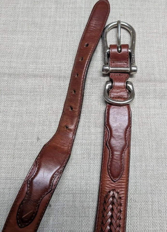 vintage WILLIS & GEIGER brown BRAIDED buckle belt 46 leather WESTERN ranger - Image 2 of 4