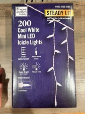 Home Accents Holiday 200 Cool White STEADY LIT Mini LED Icicle Lights Christmas