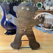 Vintage Teddy Bear Stained Wood Wall Hanging hooks Kitsch, Cottage Nursery Decor