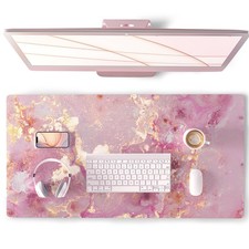 QIYI Large Mouse Pad, Cute Pink Desk Mat for 31.5" x 15.7", Gold Marble