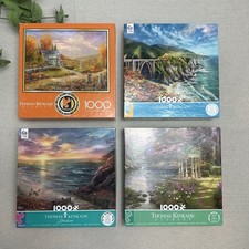 Lot of 4 Thomas Kinkade 1000 Pc Jigsaw Puzzles Landscape Scenery Beach New