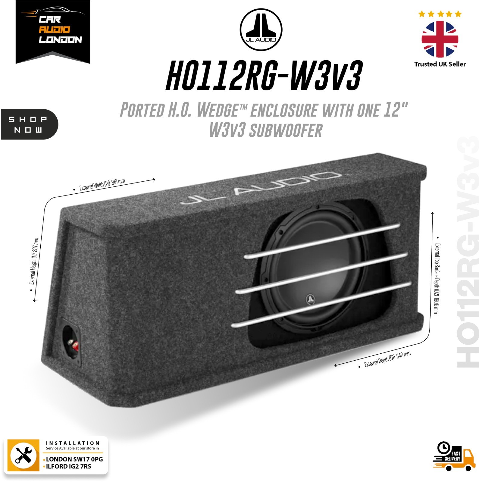 JL Audio HO112RG-W3v3 12"" Ported Subwoofer Enclosure 500W RMS 2Ω High Bass