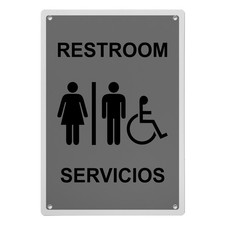 Restroom - Servicios Sign, 8.5 x 11 in", ADA Unisex Family Assisted Sign