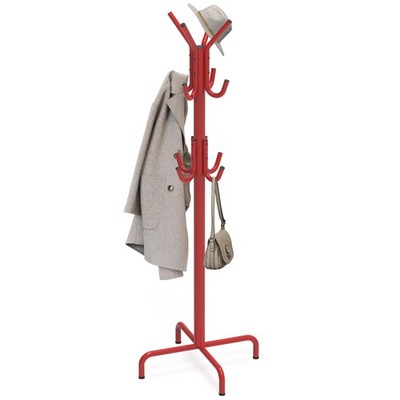 Simple Houseware Standing Coat and Hat Hanger Organizer Rack, 12 12hooks, Red 