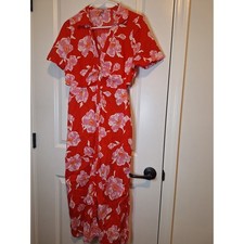 Old Navy Floral Cutout Midi Dress Red Pink Short Sleeve Button Front Womens M
