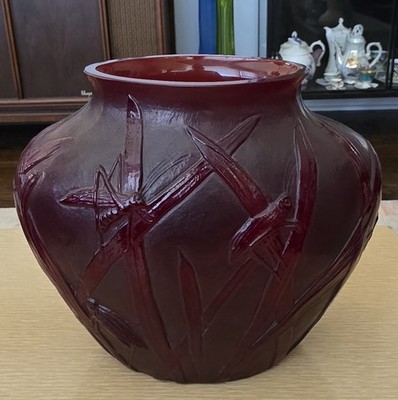 Vintage phoenix art glass Consolidated Frosted Glass Katydid Grasshopper Vase 