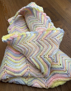 Pastel, Unisex , Hand-knit, Variegated Yarn, Chevron Pattern BABY BLANKET