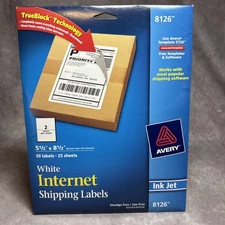 Avery 8126 Inkjet Shipping Labels Half Sheet 5-1/2 x 8-1/2 White 50ct 25 Sheets