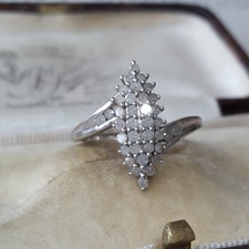 925 Sterling Silver Ring Natural Diamonds Cluster Crossover 0.25ct Size L.5 US 6