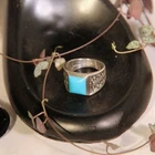 Vintage Sterling Silver Turquoise Signet Ring Textured Nugget Band Size 9.25