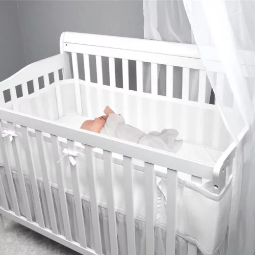2Pcs Breathable Mesh Cot Liner Baby Crib Rail Cover Nursery Breathable Liner - Picture 1 of 10
