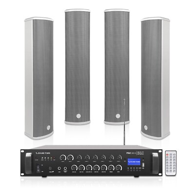 Sound Town 6-Zone 70V/100V Amp, 4 x Column Speakers, Grey(PAC360X4CL45G)