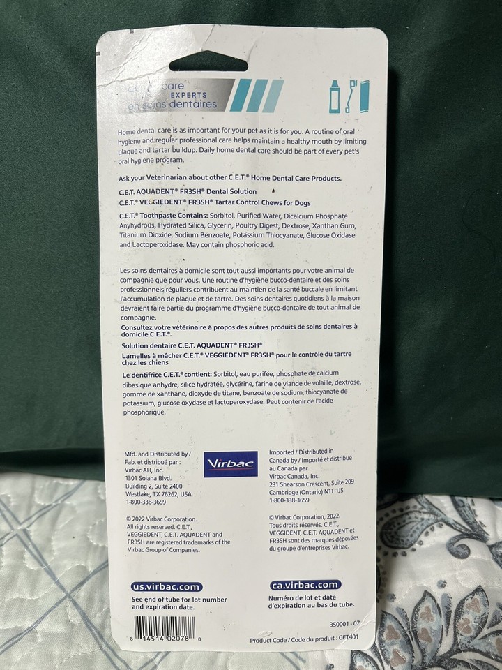 Virbac C.E.T. Oral Hygiene Kit for Dogs Toothpaste 3 Pieces Set Exp 03/2026 eBay