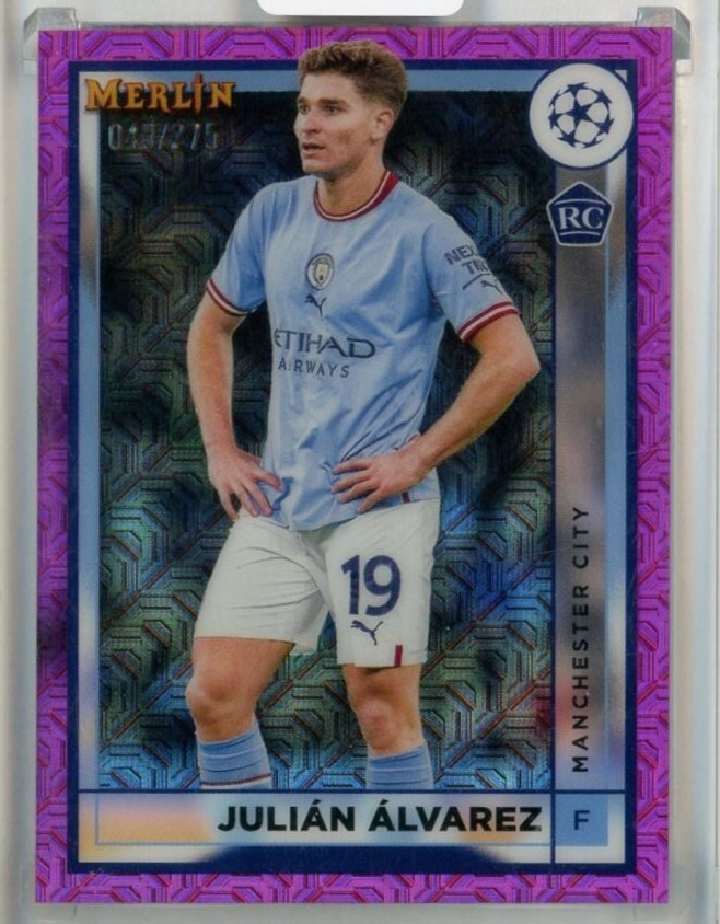 2022-23 Topps Merlin Chrome Manchester City Julian Alvarez Base Pink Mojo /275