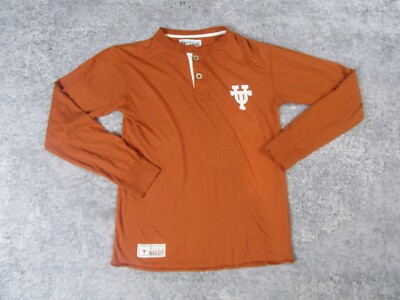 Majestic Sweater Mens Small Henley Texas Longhorn Orange Long
