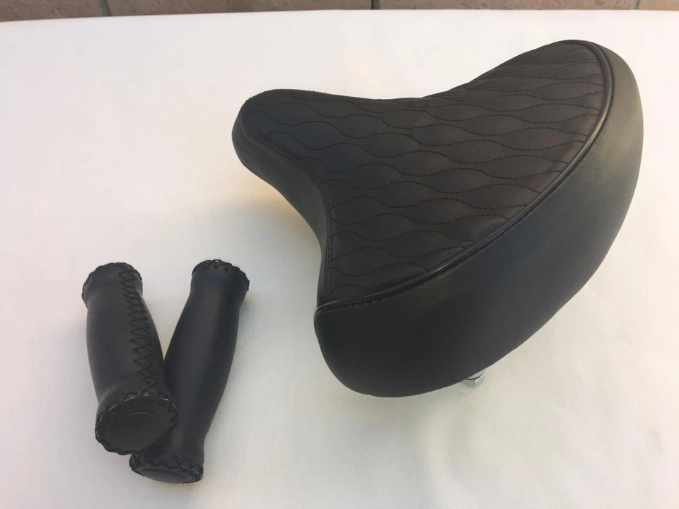 Asiento de sillín de diamante para bicicleta Beach Cruiser *NEGRO con resortes + empuñaduras manillar confort Foto 4 de 4