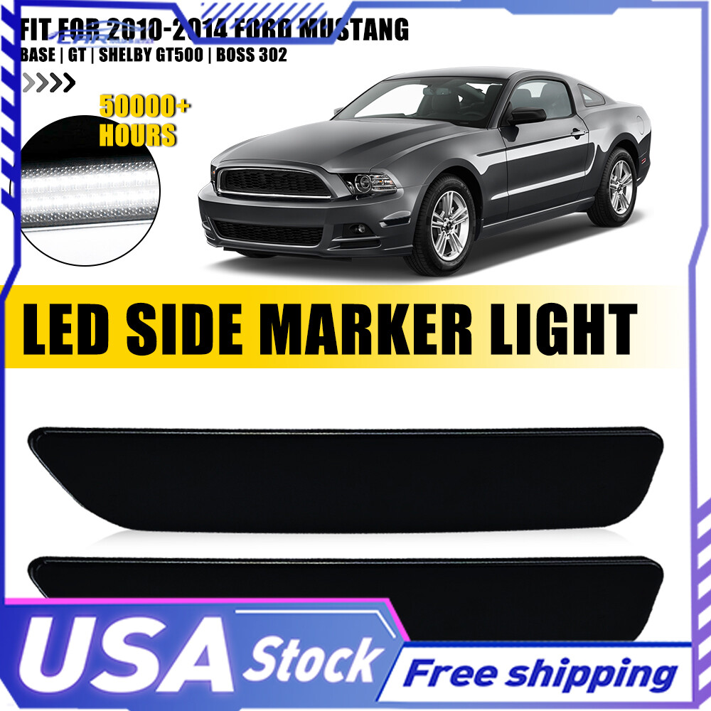 2pcs LED Smoke Side Marker Lights for 2010-2014 Ford Mustang White Light