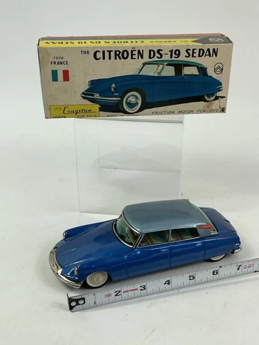 1960s Bandai Japan Large Tin Friction Citroen DS 19 Tinplate w/ Box Minty !
