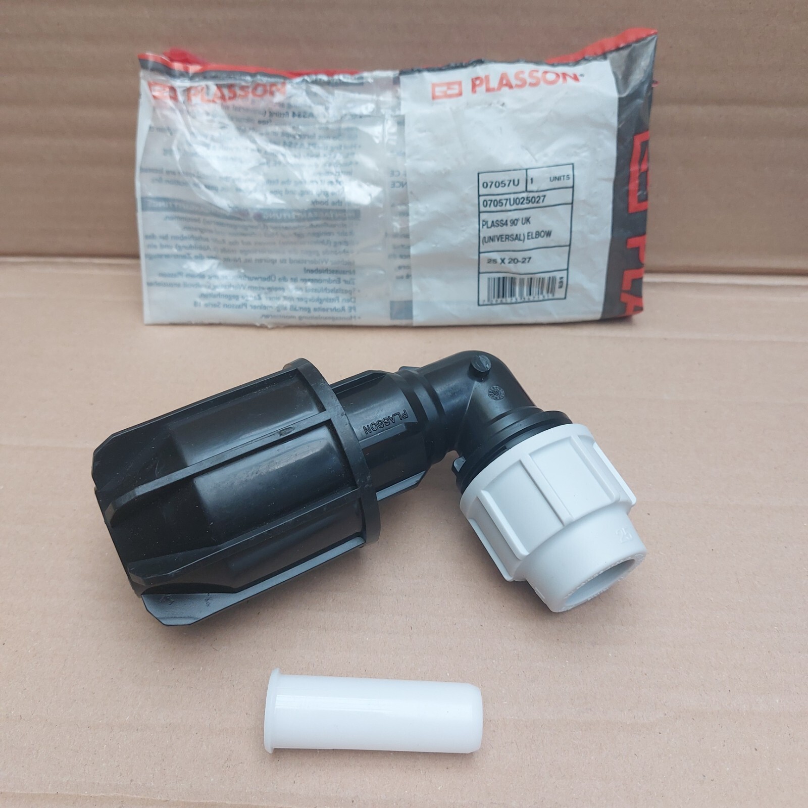 1 x Plasson 25mm to 20-27mm Other Pipe Universal Elbow - 07057U025027 - PLASS4