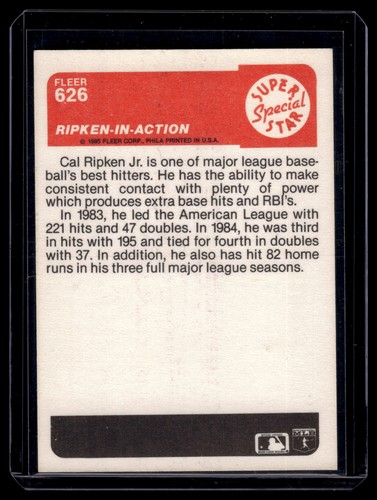 1985 Fleer Cal Ripken Jr. #626 Baltimore Orioles - Picture 2 of 2