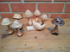 Bundle Wooden Strawberry Mushrooms Toadstool Sculpture Hand Carved Driftwood