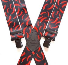 Mens Braces Heavy Duty 1.5" or 2" Chilli Pepper Chillis Biker Trouser Black Clip