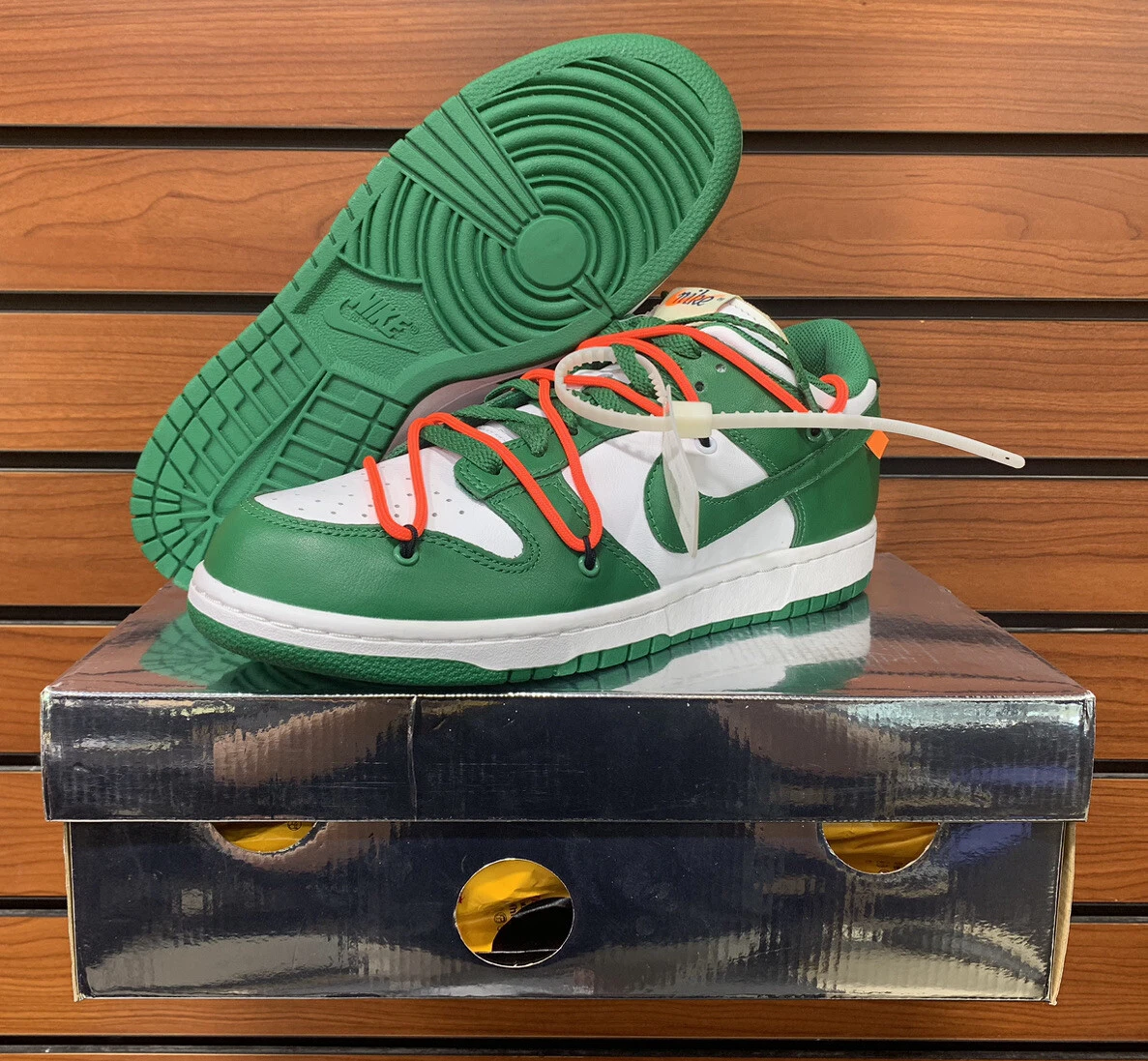 Off-white x nike dunk low pine green where to buy top