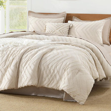 California King Comforter Set Beige, 3 Pieces Cal King Oversized King Chevron Tu