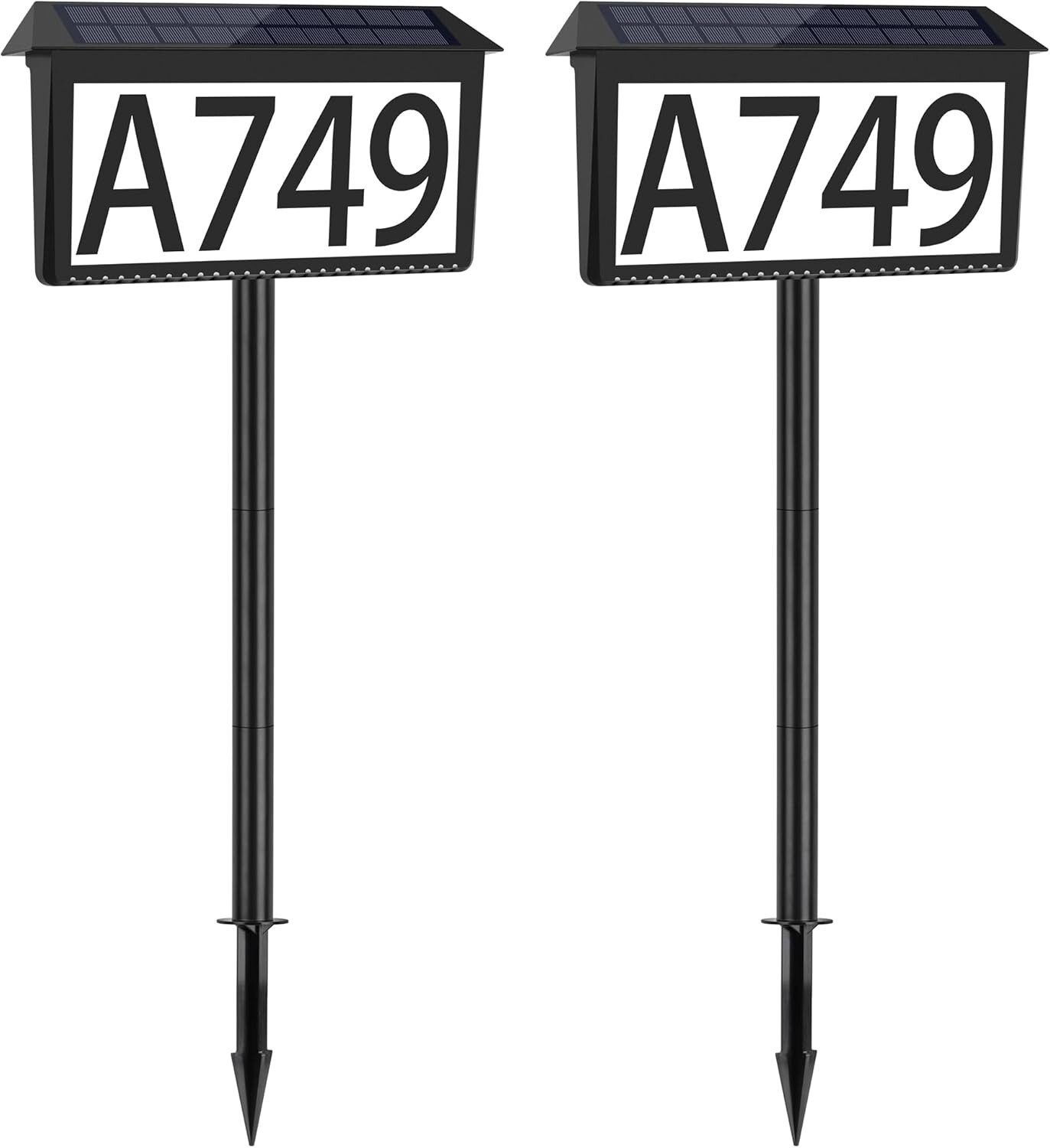 Solar LED House Number 2 Pack - Waterproof Address Sign with Stakes