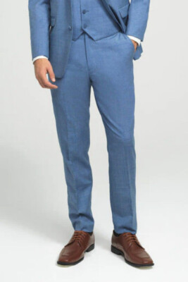 Allure Men Cornflower Blue Suit Pants Ultra Slim Fit Long Rise 30-32'' Waist