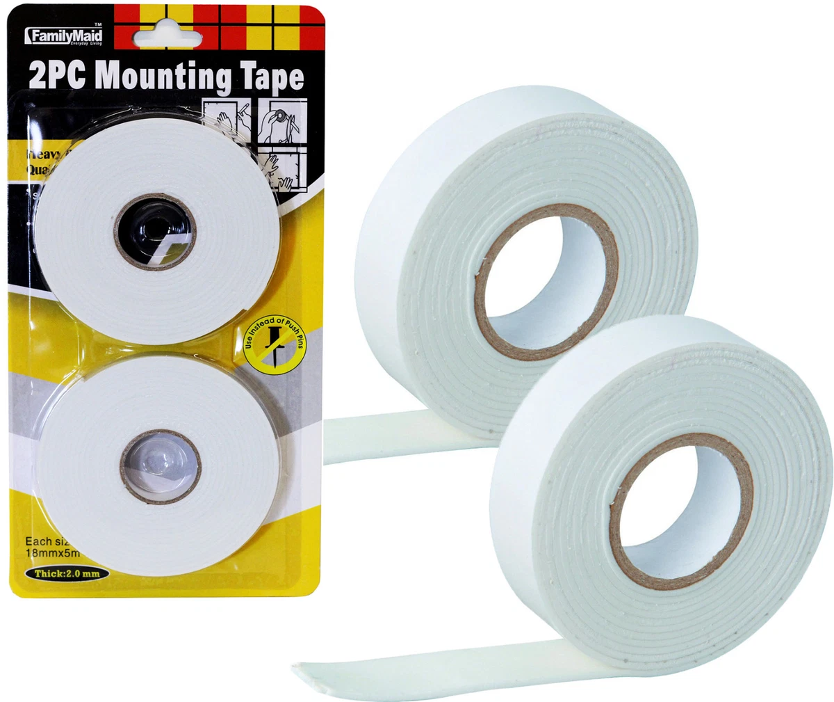 HEAVY DUTY 18MM x 5M STRONG DOUBLE SIDED STICKY FOAM MOUNTING TAPE WALL- MOUNT