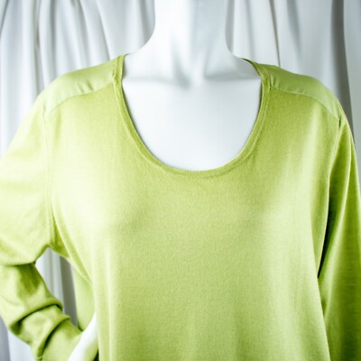 NEIMAN MARCUS New Green Lime Solid Knit Women Cashmere Silk Blend Top Size XL