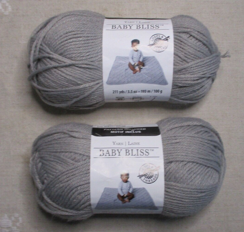 Lot of 2 - Loops & Threads Baby Bliss, Pitter-Patter Gray, 3.5 oz, 211 yds