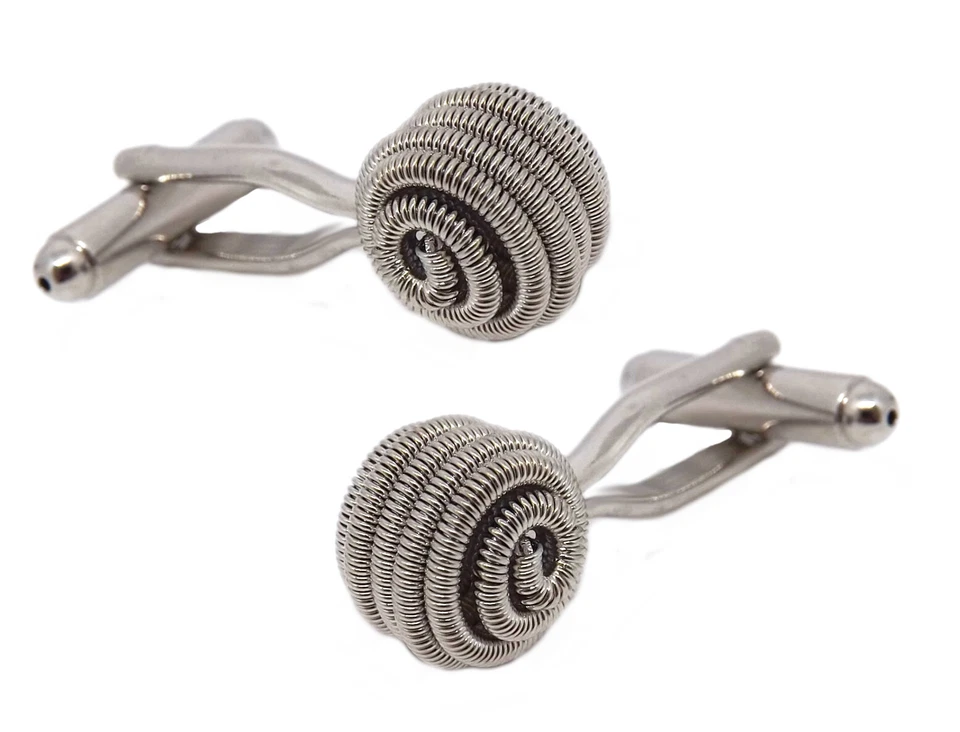 Argento Spirale Molla Nodo da Uomo Matrimonio Regalo Gemelli Da Gemelli Diretta - Immagine 3 di 4