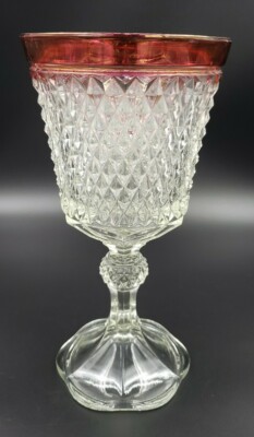 Huge Gothic Wine Glass Chalice Indiana Glass Diamond Point Ruby Red Footed Urn