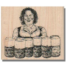 Mounted Rubber Stamp, BARMAID WITH BEER MUGS, Woman, Lady,Beer,Food,Drink,Person