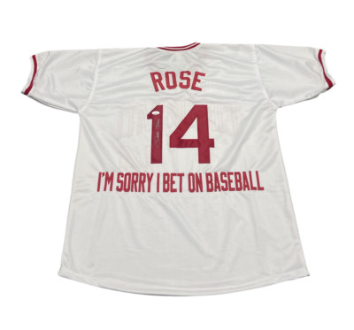 Pete Rose Signed Cincinnati Reds Custom Im Sorry I Bet Jersey JSA