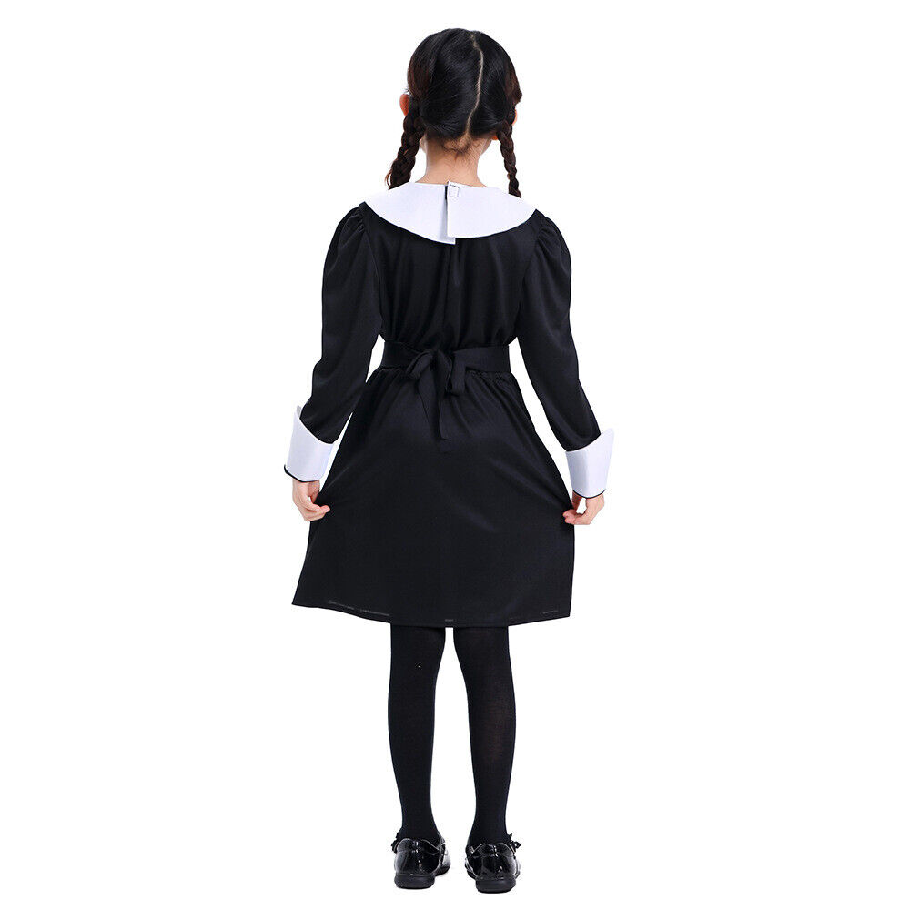 Kids Wednesday Addams Cosplay Costume Dress Addams Family Girls Halloween  Outfit