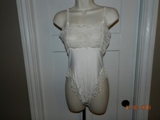 Vintage Victoria's Secret lace Ivory Silky Nylon Bodysuit Sz M USA