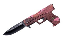 Navaja de bolsillo plegable táctica pistola de resorte asistida rosa Mean Chick de 8"