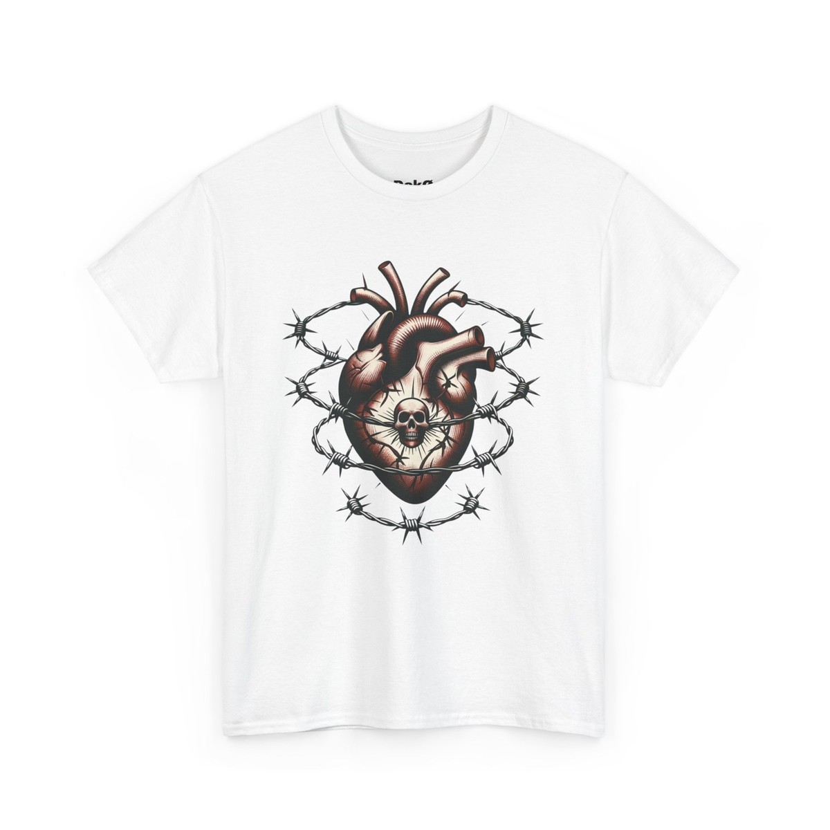 Adult T Shirt American Traditional Tattoo Style Severed Heart Barbed Wire  Skull